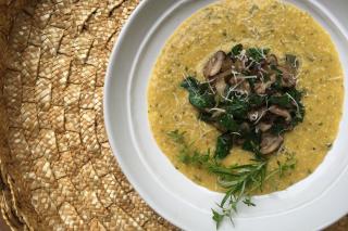 polenta recipe, simple polenta, mushrooms, spinach
