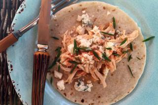 Healthy shredded buffalo chicken wraps for summer cook out