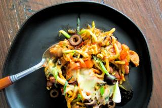 zucchini, zoodles, enchilada, chicken, sausage, mexican 