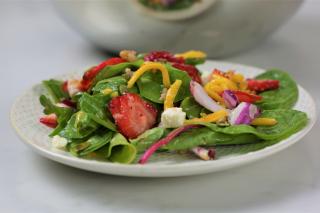 salad, strawberries, mango, greens, side dish, healthy 