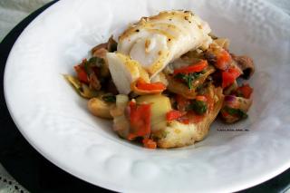 Saladmaster Recipe Pan Roasted Sablefish with Mediterranean Artichoke Stew by Cathy Vogt