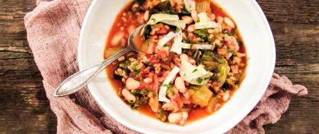 Escarole, soup, farro, grand gourmet, beans