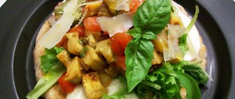 Saladmaster Recipe Eggplant, Tomato & Mozzarella Flatbread Salad by Cathy Vogt