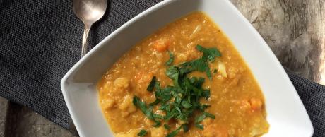 Healthy red lentil curry for Indian cooking made in the Saladmaster MP5