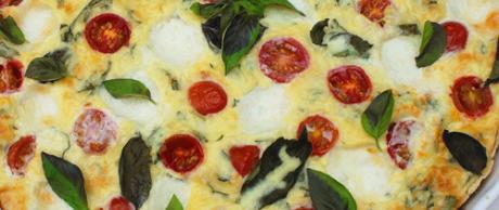 breakfast, caprese, quiche, omlette, vegetarian, feta, tomatoes, basil, eggs